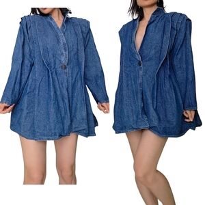 Vintage 80 Medium Wash Blue Denim Swing Tunic Oversized Jacket Size M